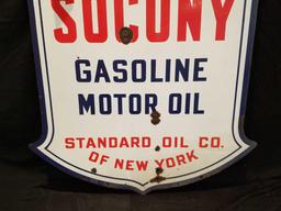 Socony Gasoline Motor Oil, Standard Oil Co. double sided porc. sign, 48 x 48 inches