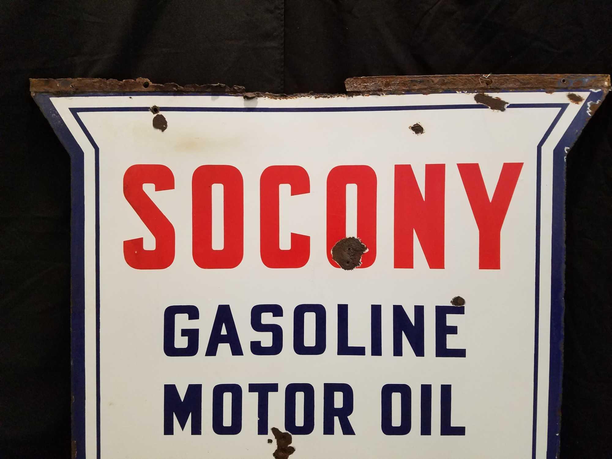 Socony Gasoline Motor Oil, Standard Oil Co. double sided porc. sign, 48 x 48 inches