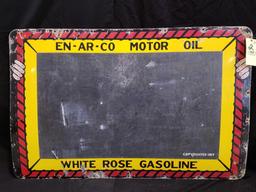 En-ar-co Motor Oil, white rose gas porcelain sign, 57.5 x 37 inches