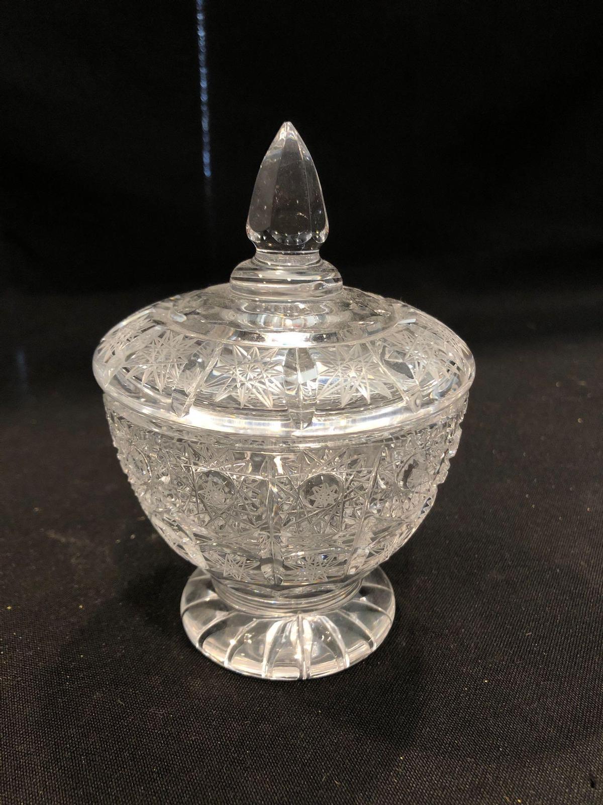 Bohemia hand cut crystal covered dish