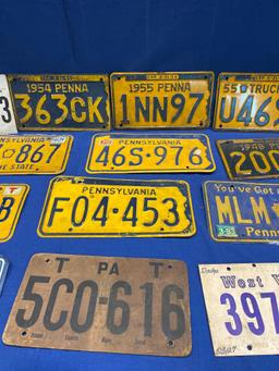 Assorted 1950s & '60s license plates and temporary paper tags