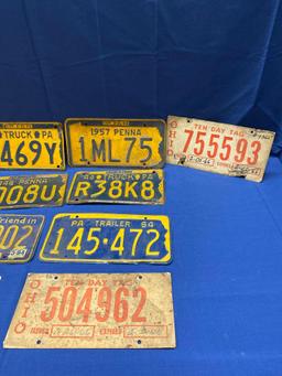 Assorted 1950s & '60s license plates and temporary paper tags