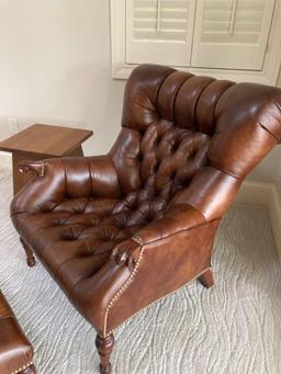 Stickley Leather Tuffed Chair and Ottoman Gustav Reproduction