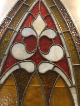 Leaded glass in frame, mirrored back