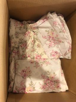 Shabby Chic pink rose floral twin bed duvet cover, 2 shams, 2 lamp shades
