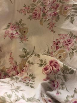 Shabby Chic pink rose floral twin bed duvet cover, 2 shams, 2 lamp shades