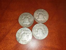 (4) Franklin Half Dollars 1951-1962