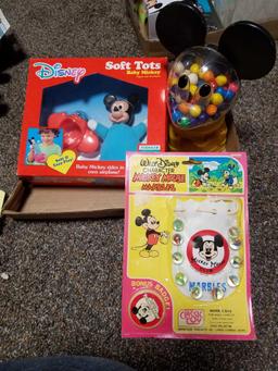 Mickey soft tots, gum ball machine, marbles set