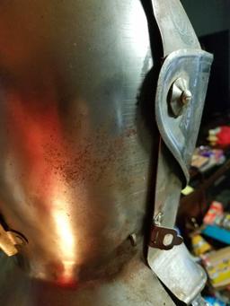 Full scale metal decorative knights suit, adjustable, with sword and base 74 inches tall