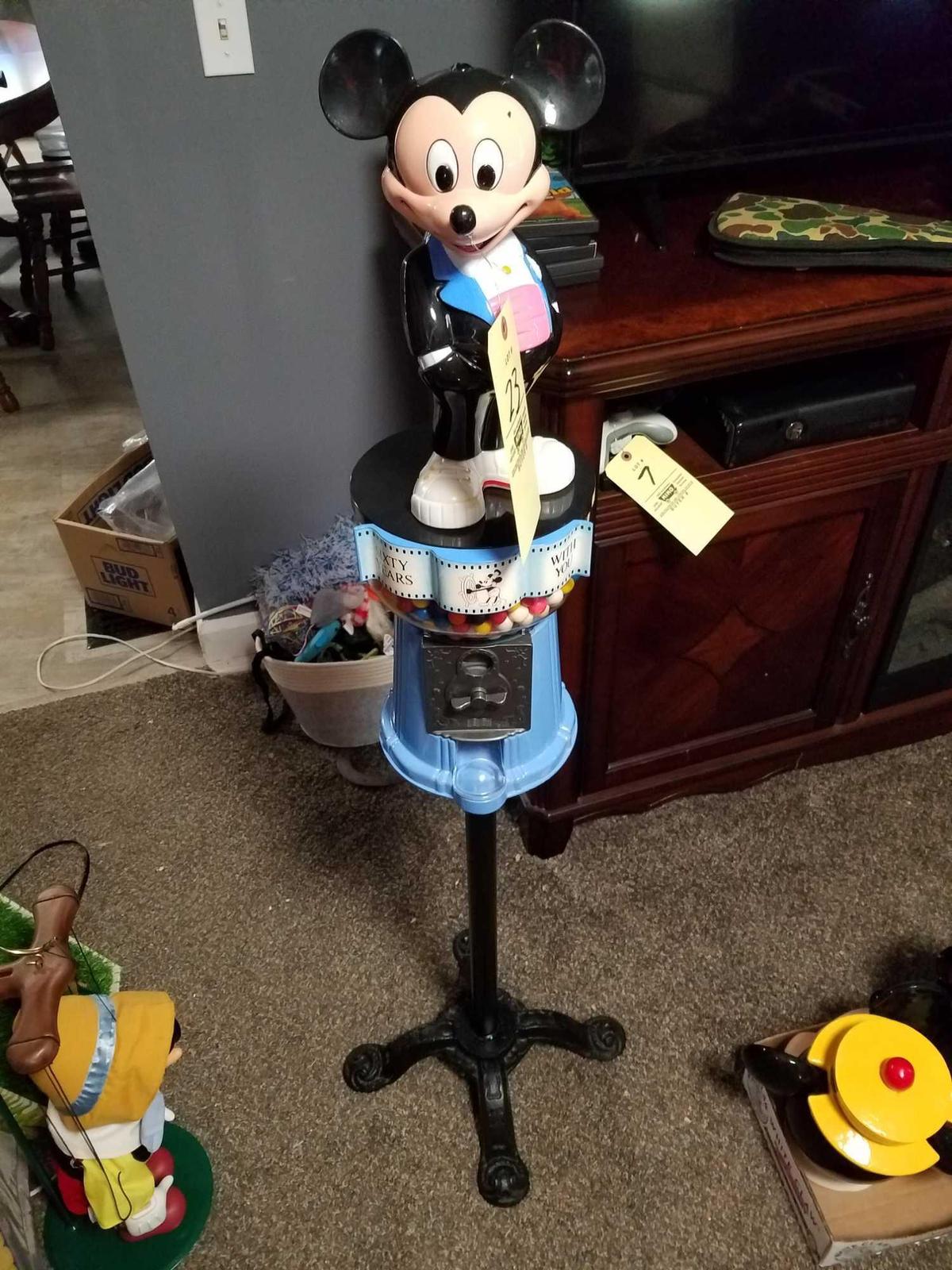 Pot metal mickey mouse gum ball machine. No key needed screw top