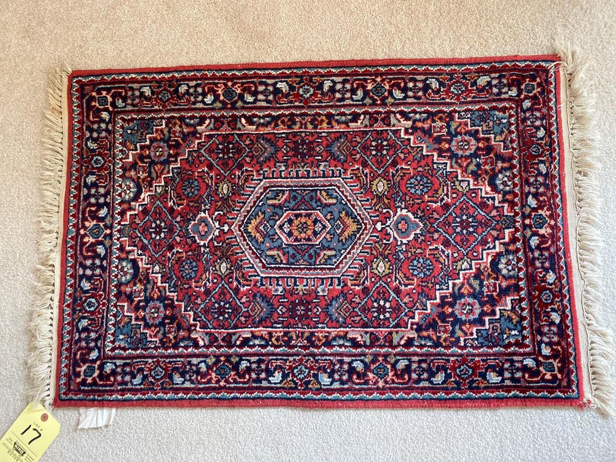 India hand knitted wool rug, 38" x 24.5".