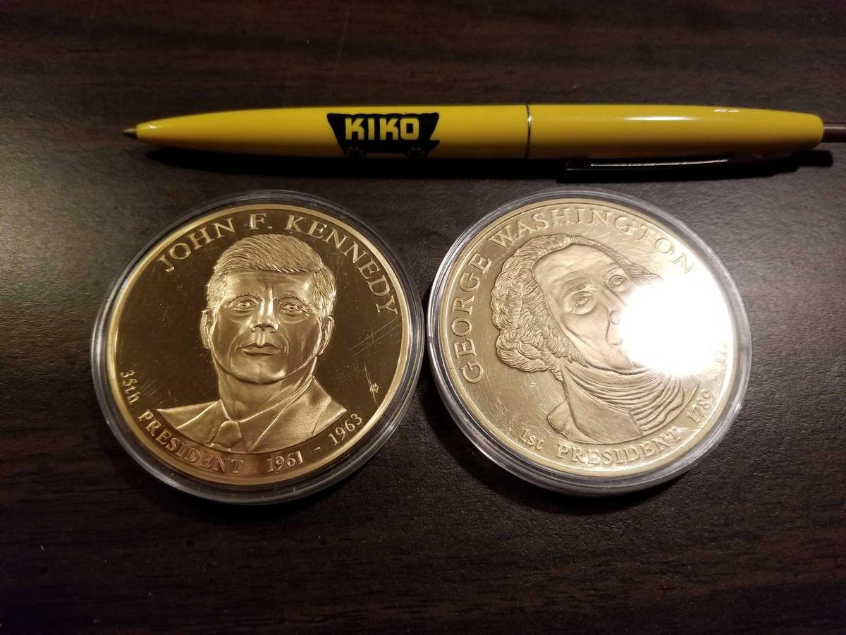 Large Washington and Kennedy dollars, bid x 2
