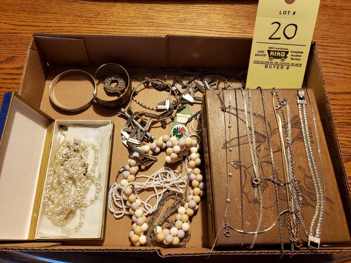 Assorted Costume Jewelry, Wood Box