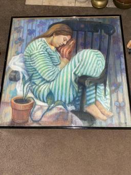 Cleo Clark Williams original pastel on canvas, "Barbara in Rocking Chair", 37 x 37 frame.