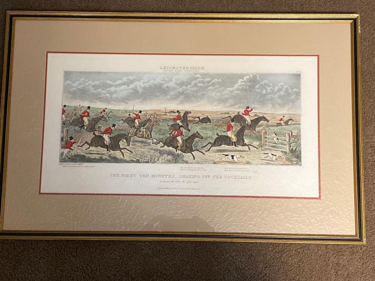 John Dean Paul, "Leicestershire Shaking Off the Cocktails" hunt scene, hand colored restrike from