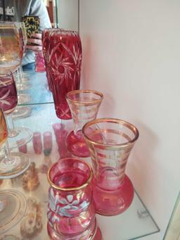 Cranberry Creamer and Lusters, Stemware & Vase