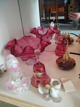 Cranberry Bowl, Candle Holders, Bells, Stemware