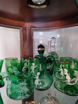 Assorted Green Bohemian Style Mary Gregory Glassware