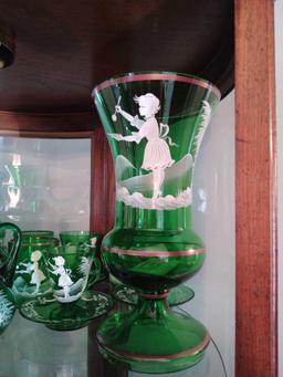 Assorted Green Bohemian Style Mary Gregory Glassware