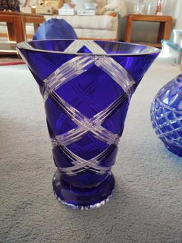 Polished Cobalt Crystal Vase, Cobalt Fishbowl & Hilda Flack Ruby Urn