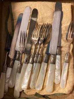 Sterling mother of pearl knives and forks 3 flats