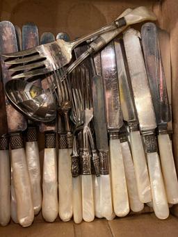 Sterling mother of pearl knives and forks 3 flats