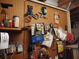 Contents of Workbench incl. Vise, Grinder, Assorted Hand Tools & Sprays