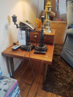 Mid-Century Modern End Stand w/ 3 Lamps