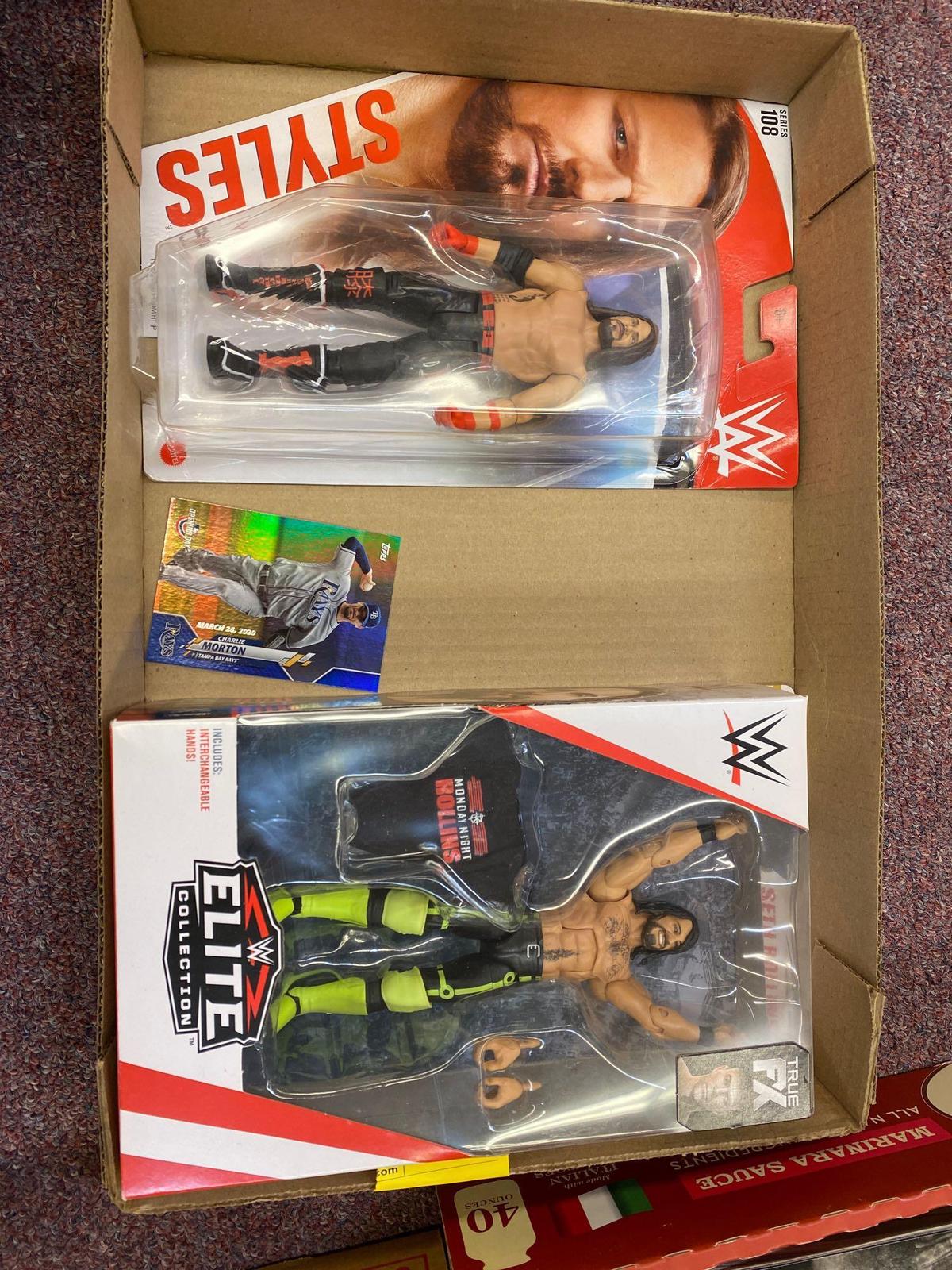 2 wrestling figures and 1 Charlie Morton figures