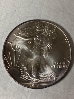 1995 American Silver Eagle, uncirculated. One ounce fine silver.