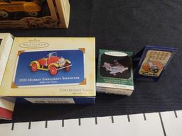 3 1:10 Scale Diecast Pedal Power Cars and 4 Keepsake Ornaments