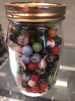 3 jars vintage marbles