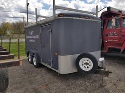 1999 US cargo box trailer, 14 ft., rear barn doors, ladder rack and spare tire