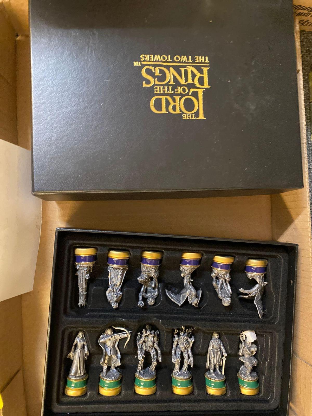 Lord of the Rings chess set with goblets and extra men in boxes