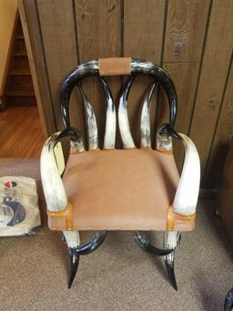 Longhorn Steer chair wirh leather seat
