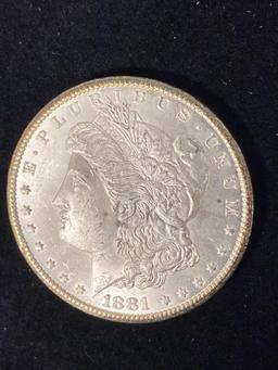 1881-CC Morgan dollar, AU.