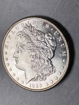 1889 Morgan dollar, AU.