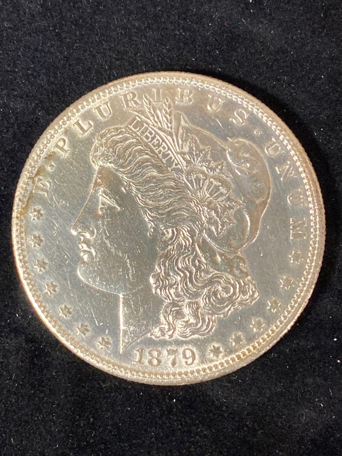 1879-S Morgan dollar, AU.