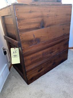 Old pine lift top box w/ handles on sides, store type, 33.5" wide x 35" tall.