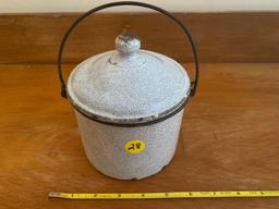 Granite ware berry pail w/ lid.