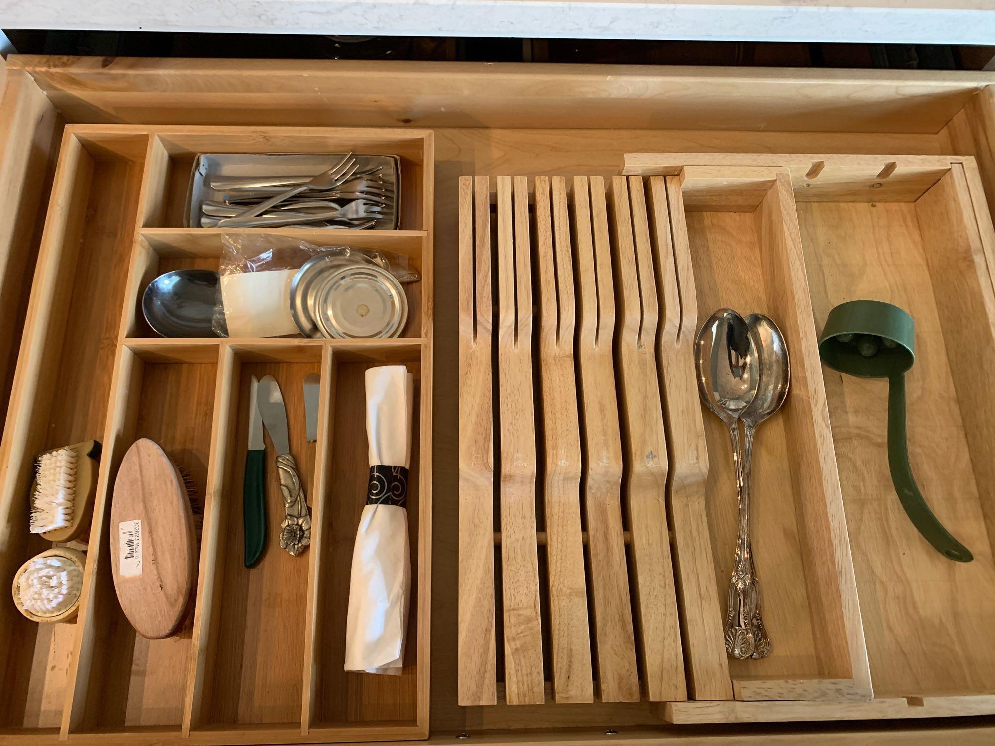 Contents of dining room server, glasses, stemware, Tupperware, baking dishes, and more