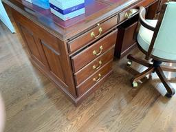 Harden large executive desk with leather inlay and chair on casters