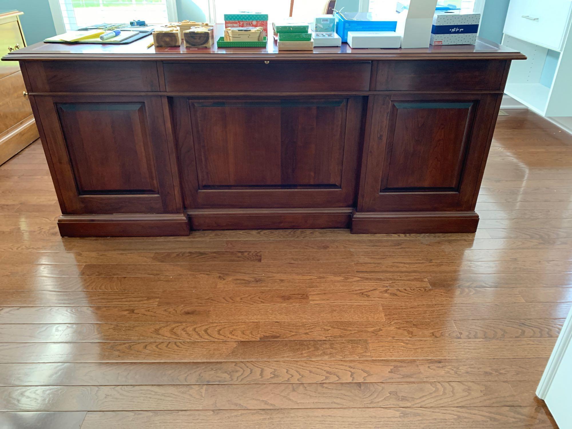 Harden large executive desk with leather inlay and chair on casters