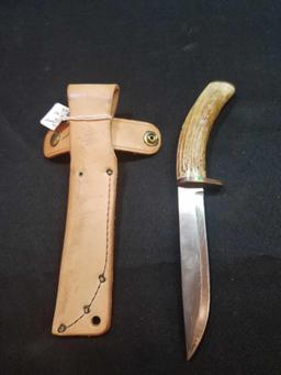 Stag handle knive with sheath