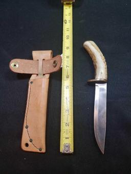 Stag handle knive with sheath