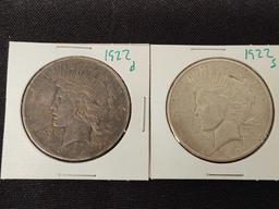 Peace Dollars 1922, '22s, '22s, '22d, '23, '23, '22