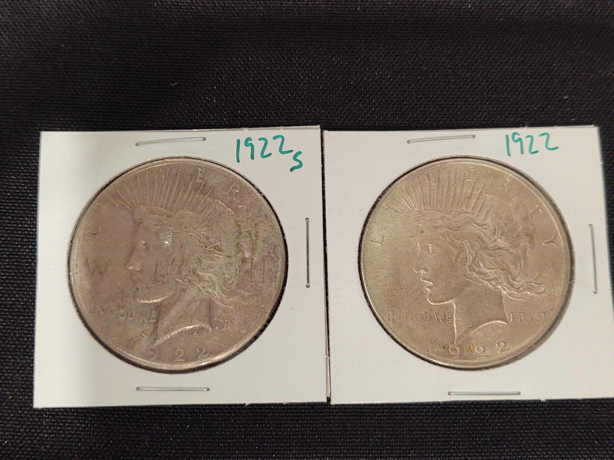 Peace Dollars 1922, '22s, '22s, '22d, '23, '23, '22