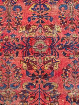 Persian rug, 6.5 x 5, shows even wear.