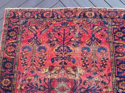 Persian rug, 6.5 x 5, shows even wear.