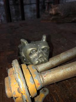 Vintage car horn, Mack bulldog hood ornament, Pegasus insect sprayer, antique flashlight